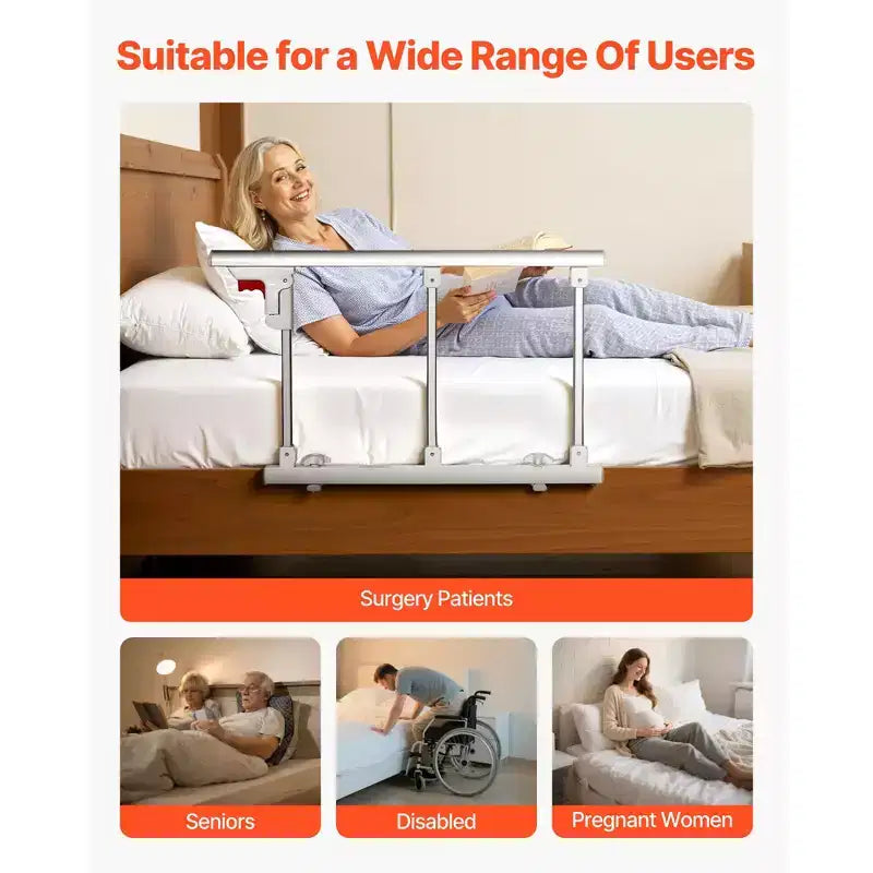 Barrière de lit pliable VEVOR pour personnes âgées, rail d'assistance de chevet de 71 cm avec sangle de fixation, canne de chevet à hauteur réglable, métal haute résistance, blanc