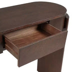 JVNOXK Console d'entrée avec plateau ovale et 2 tiroirs, finition grain de bois naturel cannelé, adaptée au salon, brun expresso