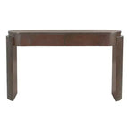 JVNOXK Console d'entrée avec plateau ovale et 2 tiroirs, finition grain de bois naturel cannelé, adaptée au salon, brun expresso