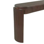 JVNOXK Console d'entrée avec plateau ovale et 2 tiroirs, finition grain de bois naturel cannelé, adaptée au salon, brun expresso