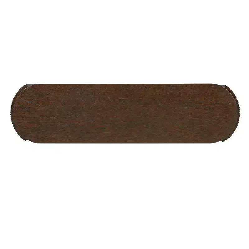 JVNOXK Console d'entrée avec plateau ovale et 2 tiroirs, finition grain de bois naturel cannelé, adaptée au salon, brun expresso