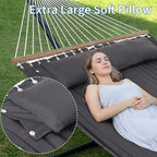 Double hamac avec support pour 2 adultes C Robuste, portable, lit de hamac en tissu matelassé C Autoportant pour terrasse extérieure, jardin, pelouse ou camping