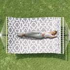 Double hamac avec support pour 2 adultes C Robuste, portable, lit de hamac en tissu matelassé C Autoportant pour terrasse extérieure, jardin, pelouse ou camping