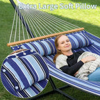 Double hamac avec support pour 2 adultes C Robuste, portable, lit de hamac en tissu matelassé C Autoportant pour terrasse extérieure, jardin, pelouse ou camping