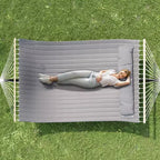 Double hamac avec support pour 2 adultes C Robuste, portable, lit de hamac en tissu matelassé C Autoportant pour terrasse extérieure, jardin, pelouse ou camping