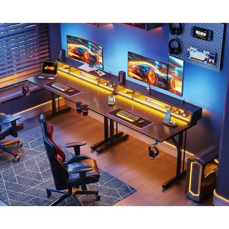 BALHAM TRADE – Bureau de jeu LED de 40 pouces avec prises de courant, petite table d'ordinateur, support de moniteur flottant