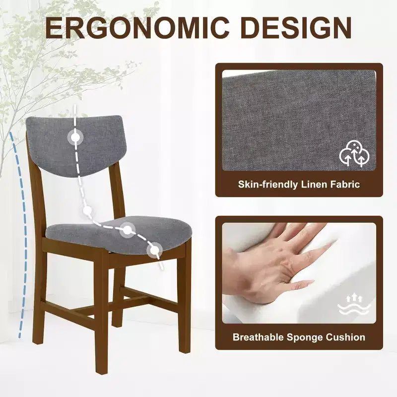 Chaise de salle à manger GDFStudio Dalton en bois 4 pièces avec coussin rembourré gris