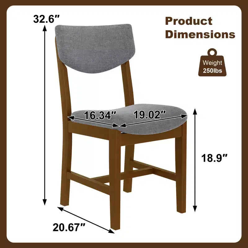 Chaise de salle à manger GDFStudio Dalton en bois 4 pièces avec coussin rembourré gris