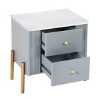 Table de chevet moderne, 2 tiroirs de rangement, pieds encastrés, poignées en métal doré, montage facile, pour salon et chambre