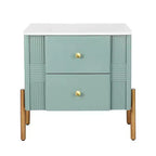 Table de chevet moderne, 2 tiroirs de rangement, pieds encastrés, poignées en métal doré, montage facile, pour salon et chambre