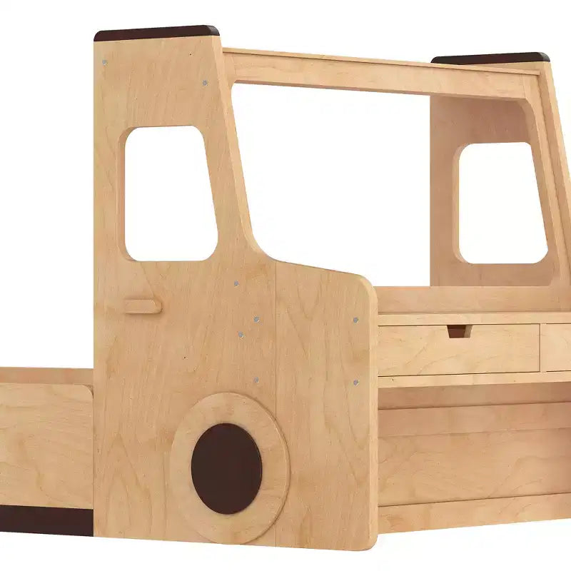 JVNOXK Lit superposé amusant en forme de voiture pour enfants avec tiroirs de rangement, fenêtres et bureau fabriqué à partir de matériaux naturels de première qualité Naturel