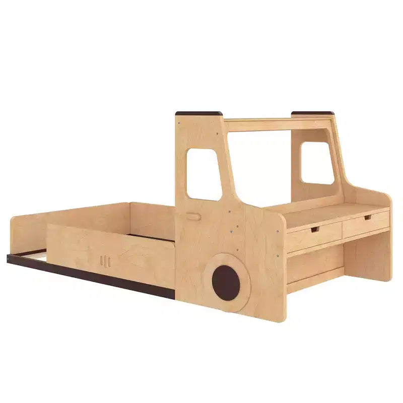 JVNOXK Lit superposé amusant en forme de voiture pour enfants avec tiroirs de rangement, fenêtres et bureau fabriqué à partir de matériaux naturels de première qualité Naturel
