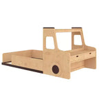 JVNOXK Lit superposé amusant en forme de voiture pour enfants avec tiroirs de rangement, fenêtres et bureau fabriqué à partir de matériaux naturels de première qualité Naturel