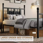 Cadre de lit Acekool industriel en métal, plateforme sans bruit avec rangement sous le lit et design en bois circulaire pour chambre à coucher