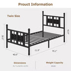 Cadre de lit Acekool industriel en métal, plateforme sans bruit avec rangement sous le lit et design en bois circulaire pour chambre à coucher