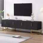 Meuble TV moderne blanc MAYEERTY, meuble console média avec pieds en métal et poignée dorée pour téléviseurs de 80 pouces