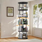 VIYET 62 Bibliothèque tournante à 5 niveaux 360°, MDF noir + fer, étagère étroite et haute (organisateur de rangement peu encombrant)