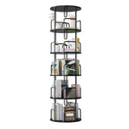 VIYET 62 Bibliothèque tournante à 5 niveaux 360°, MDF noir + fer, étagère étroite et haute (organisateur de rangement peu encombrant)