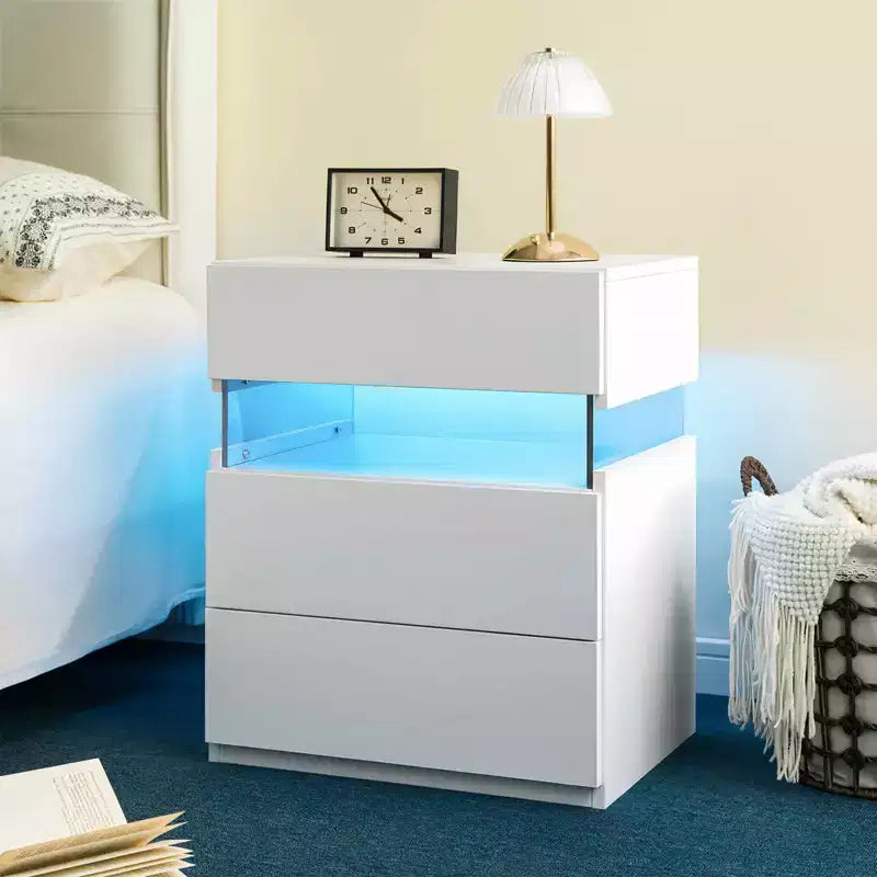 MAYEERTY Table de chevet avec commode à 3 tiroirs pour chambre à coucher, table de chevet pour salon, blanc