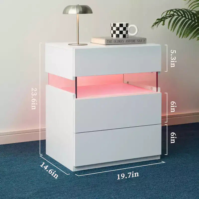 MAYEERTY Table de chevet avec commode à 3 tiroirs pour chambre à coucher, table de chevet pour salon, blanc