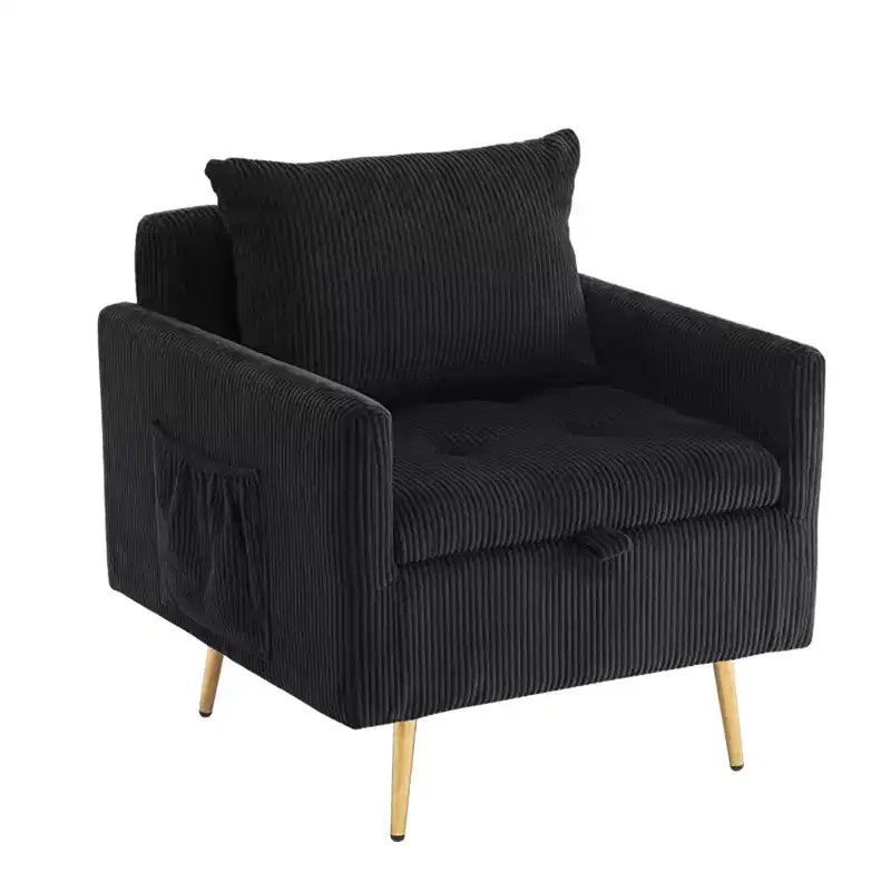 Canapé une place en velours côtelé Furniliving Cozy avec rangement relevable et poche latérale