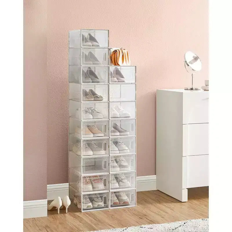 SONGMICS Lot de 18 boîtes à chaussures, organisateurs de rangement pour chaussures, boîtes en plastique transparent empilables