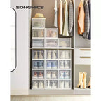 SONGMICS Lot de 18 boîtes à chaussures, organisateurs de rangement pour chaussures, boîtes en plastique transparent empilables