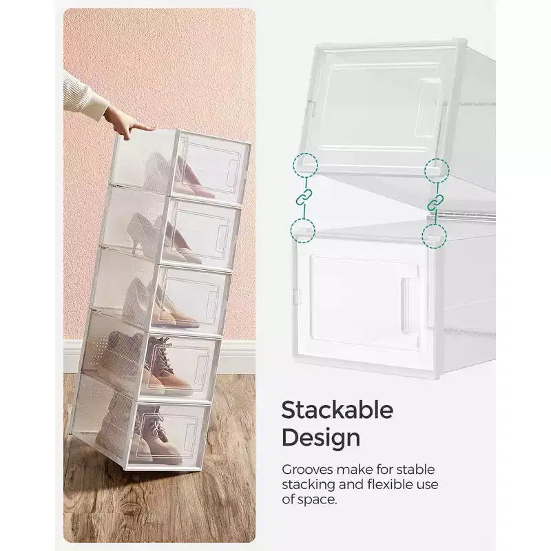 SONGMICS Lot de 18 boîtes à chaussures, organisateurs de rangement pour chaussures, boîtes en plastique transparent empilables