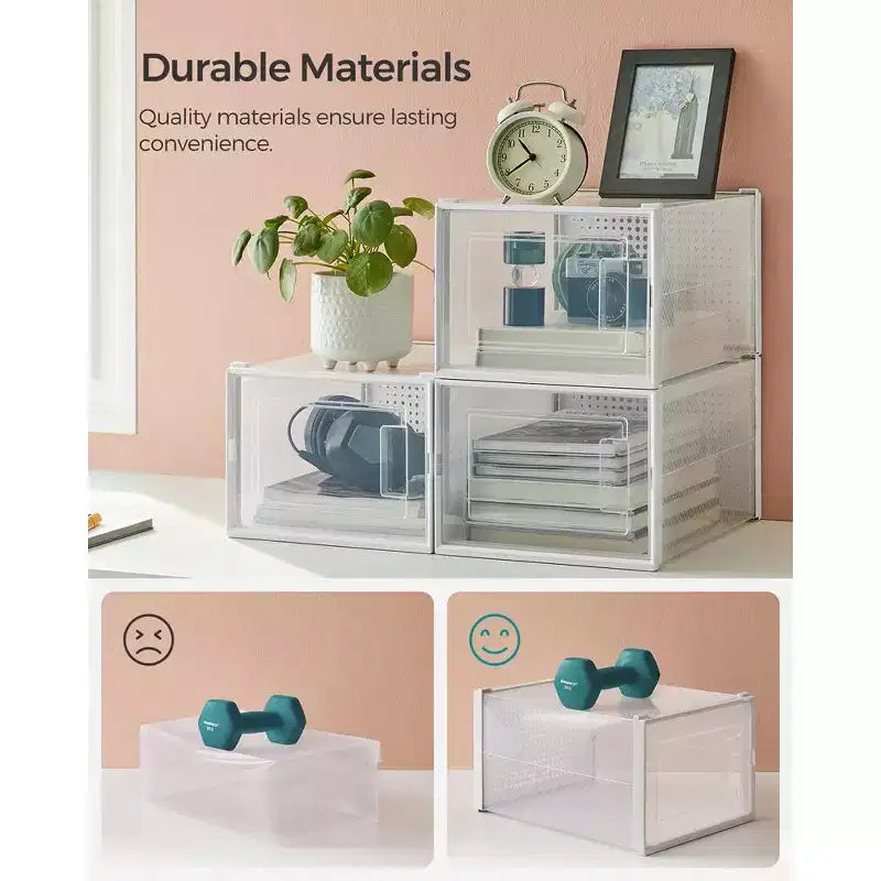 SONGMICS Lot de 18 boîtes à chaussures, organisateurs de rangement pour chaussures, boîtes en plastique transparent empilables
