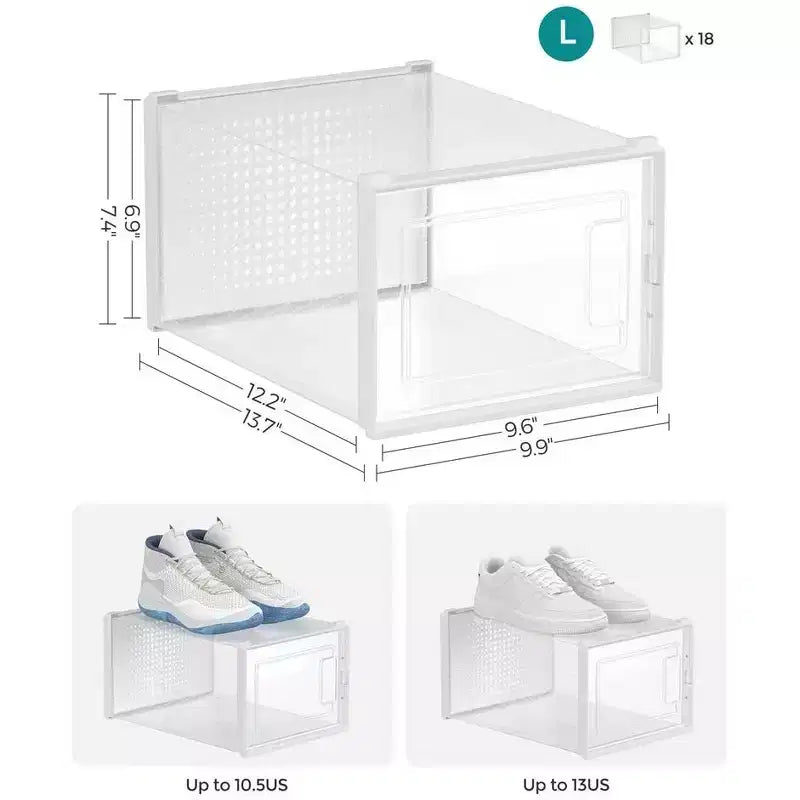 SONGMICS Lot de 18 boîtes à chaussures, organisateurs de rangement pour chaussures, boîtes en plastique transparent empilables