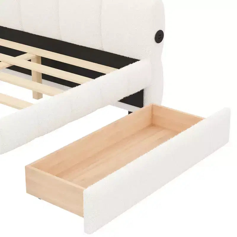 Lit plate-forme capitonné Whisen King Size avec USB et 2 tiroirs