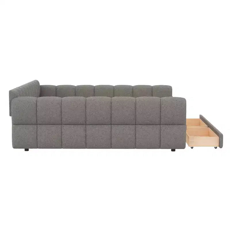 Lit plate-forme capitonné Whisen King Size avec USB et 2 tiroirs