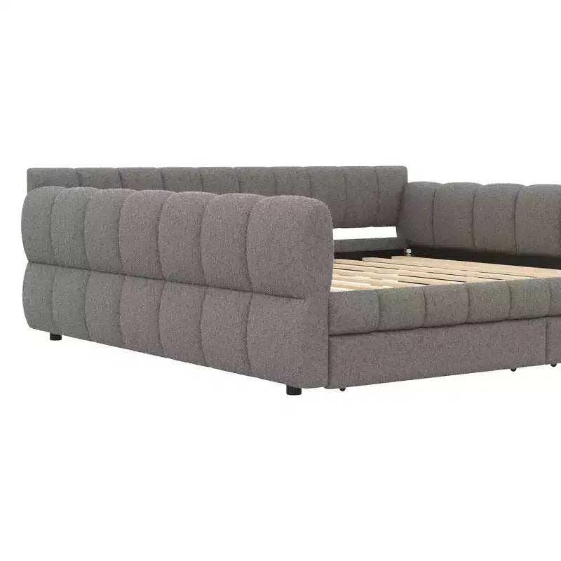 Lit plate-forme capitonné Whisen King Size avec USB et 2 tiroirs