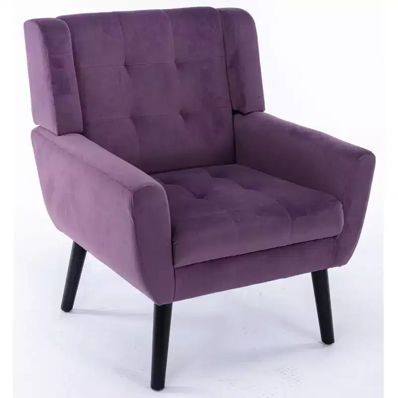 Fauteuil d'appoint en velours Etokfoks 75W x 75D x 88H, assise rembourrée, dossier incurvé, pieds en bois noir pour salon chambre