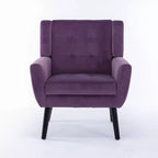 Fauteuil d'appoint en velours Etokfoks 75W x 75D x 88H, assise rembourrée, dossier incurvé, pieds en bois noir pour salon chambre