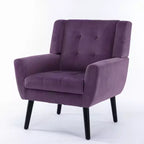 Fauteuil d'appoint en velours Etokfoks 75W x 75D x 88H, assise rembourrée, dossier incurvé, pieds en bois noir pour salon chambre