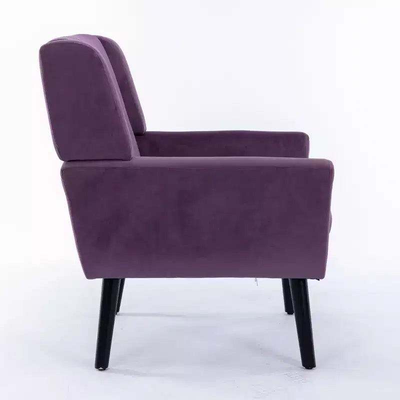 Fauteuil d'appoint en velours Etokfoks 75W x 75D x 88H, assise rembourrée, dossier incurvé, pieds en bois noir pour salon chambre
