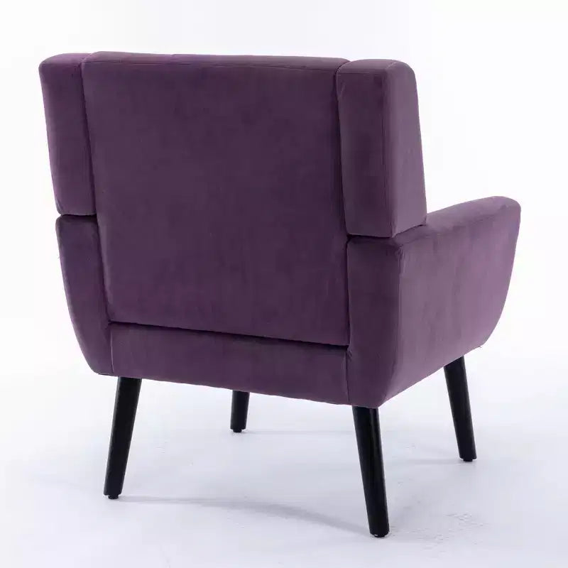 Fauteuil d'appoint en velours Etokfoks 75W x 75D x 88H, assise rembourrée, dossier incurvé, pieds en bois noir pour salon chambre