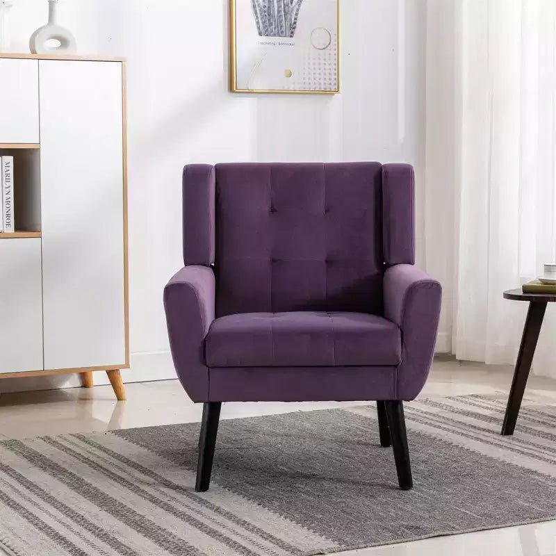 Fauteuil d'appoint en velours Etokfoks 75W x 75D x 88H, assise rembourrée, dossier incurvé, pieds en bois noir pour salon chambre