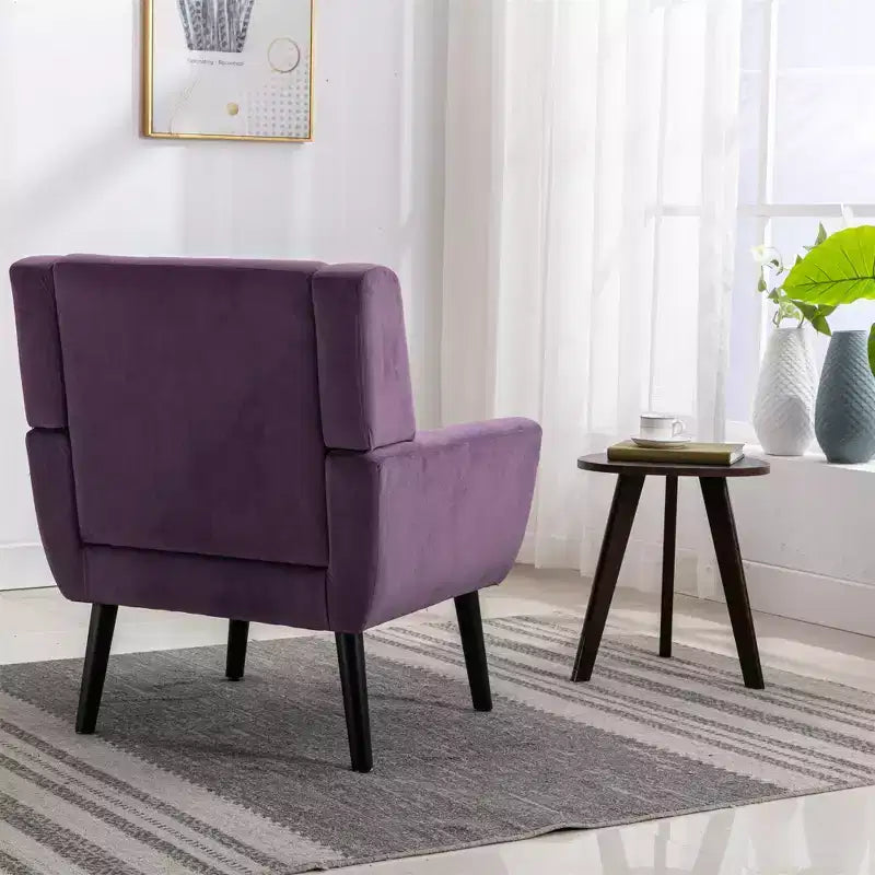 Fauteuil d'appoint en velours Etokfoks 75W x 75D x 88H, assise rembourrée, dossier incurvé, pieds en bois noir pour salon chambre