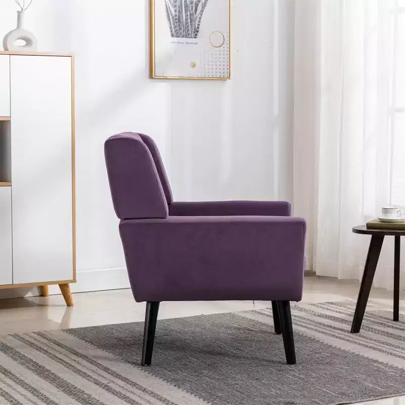 Fauteuil d'appoint en velours Etokfoks 75W x 75D x 88H, assise rembourrée, dossier incurvé, pieds en bois noir pour salon chambre