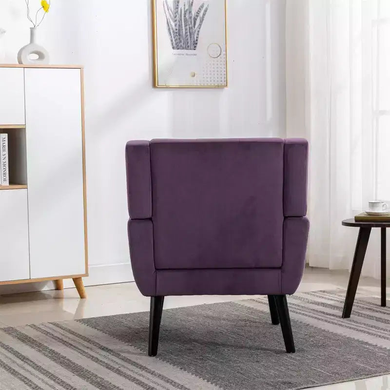 Fauteuil d'appoint en velours Etokfoks 75W x 75D x 88H, assise rembourrée, dossier incurvé, pieds en bois noir pour salon chambre