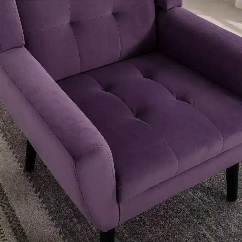 Fauteuil d'appoint en velours Etokfoks 75W x 75D x 88H, assise rembourrée, dossier incurvé, pieds en bois noir pour salon chambre