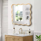 Miroir mural ondulé carré de 36 po, Miroir décoratif moderne en bois massif avec cadre ondulé pour entrée, chambre à coucher - Panipeachy