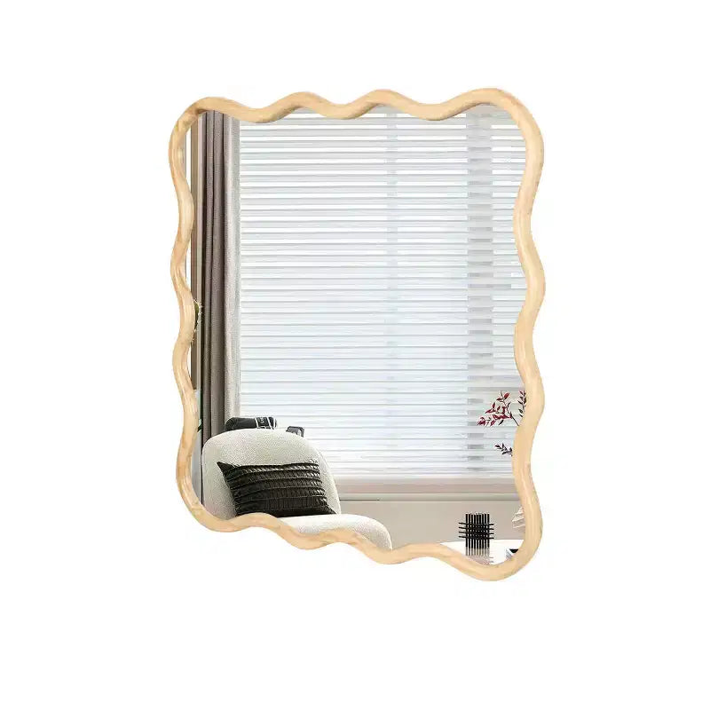 Miroir mural ondulé carré de 36 po, Miroir décoratif moderne en bois massif avec cadre ondulé pour entrée, chambre à coucher - Panipeachy