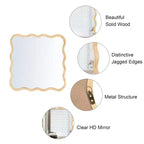 Miroir mural ondulé carré de 36 po, Miroir décoratif moderne en bois massif avec cadre ondulé pour entrée, chambre à coucher - Panipeachy
