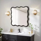 Miroir mural ondulé carré de 36 po, Miroir décoratif moderne en bois massif avec cadre ondulé pour entrée, chambre à coucher - Panipeachy