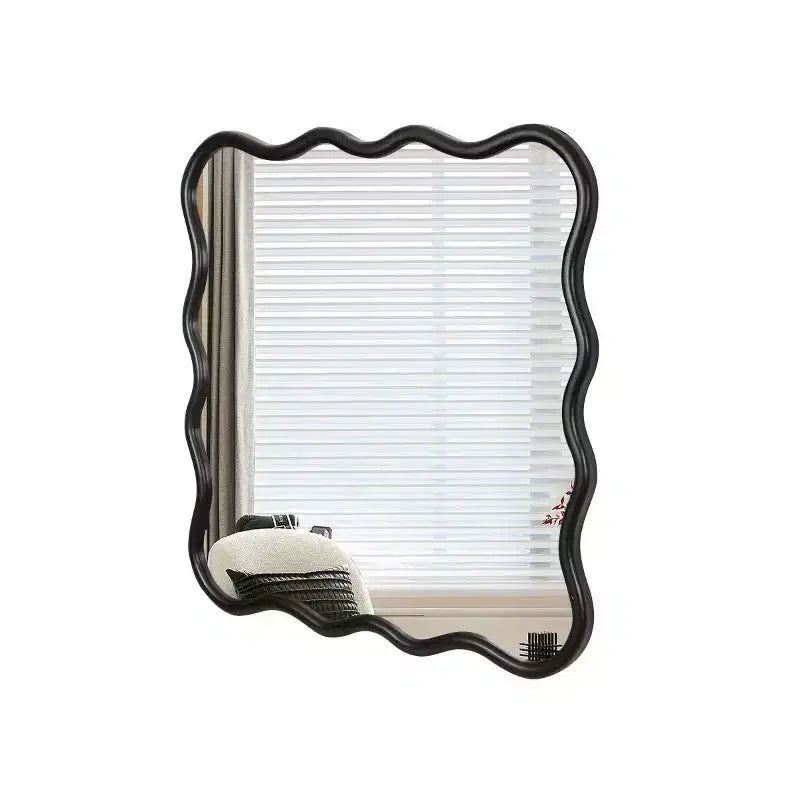 Miroir mural ondulé carré de 36 po, Miroir décoratif moderne en bois massif avec cadre ondulé pour entrée, chambre à coucher - Panipeachy
