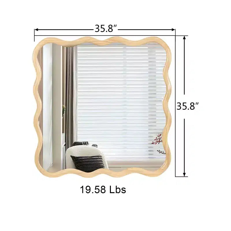 Miroir mural ondulé carré de 36 po, Miroir décoratif moderne en bois massif avec cadre ondulé pour entrée, chambre à coucher - Panipeachy