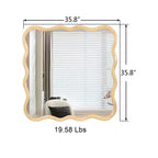 Miroir mural ondulé carré de 36 po, Miroir décoratif moderne en bois massif avec cadre ondulé pour entrée, chambre à coucher - Panipeachy